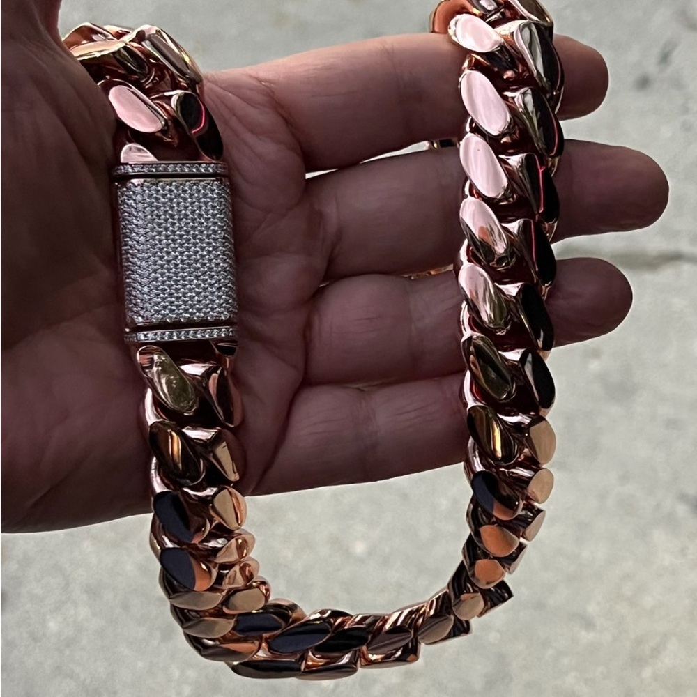 20mm Miami Cuban Link Rose Gold Plated Chain Necklace 18k & 14k